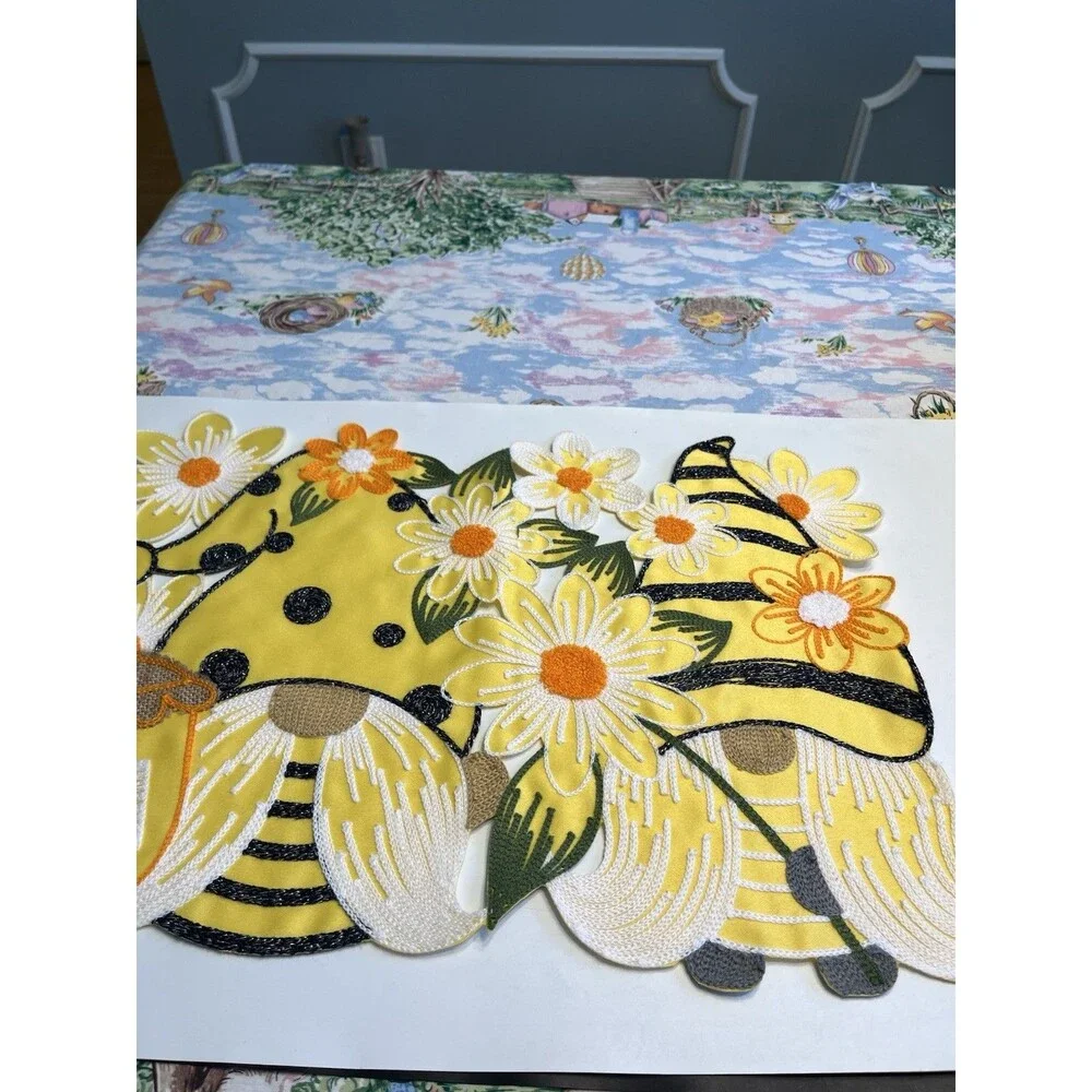4pc Gnome Bees Flowers Placemats Embroidered
